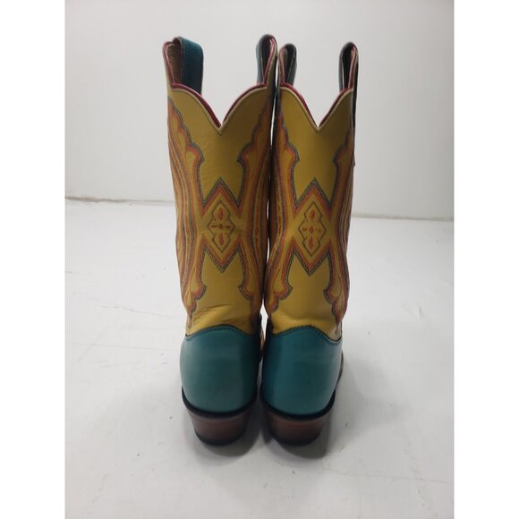 Justin Women’s Yellow/Teal Square Toe Leather Boots Style L2672 Size 7B - Picture 4 of 11